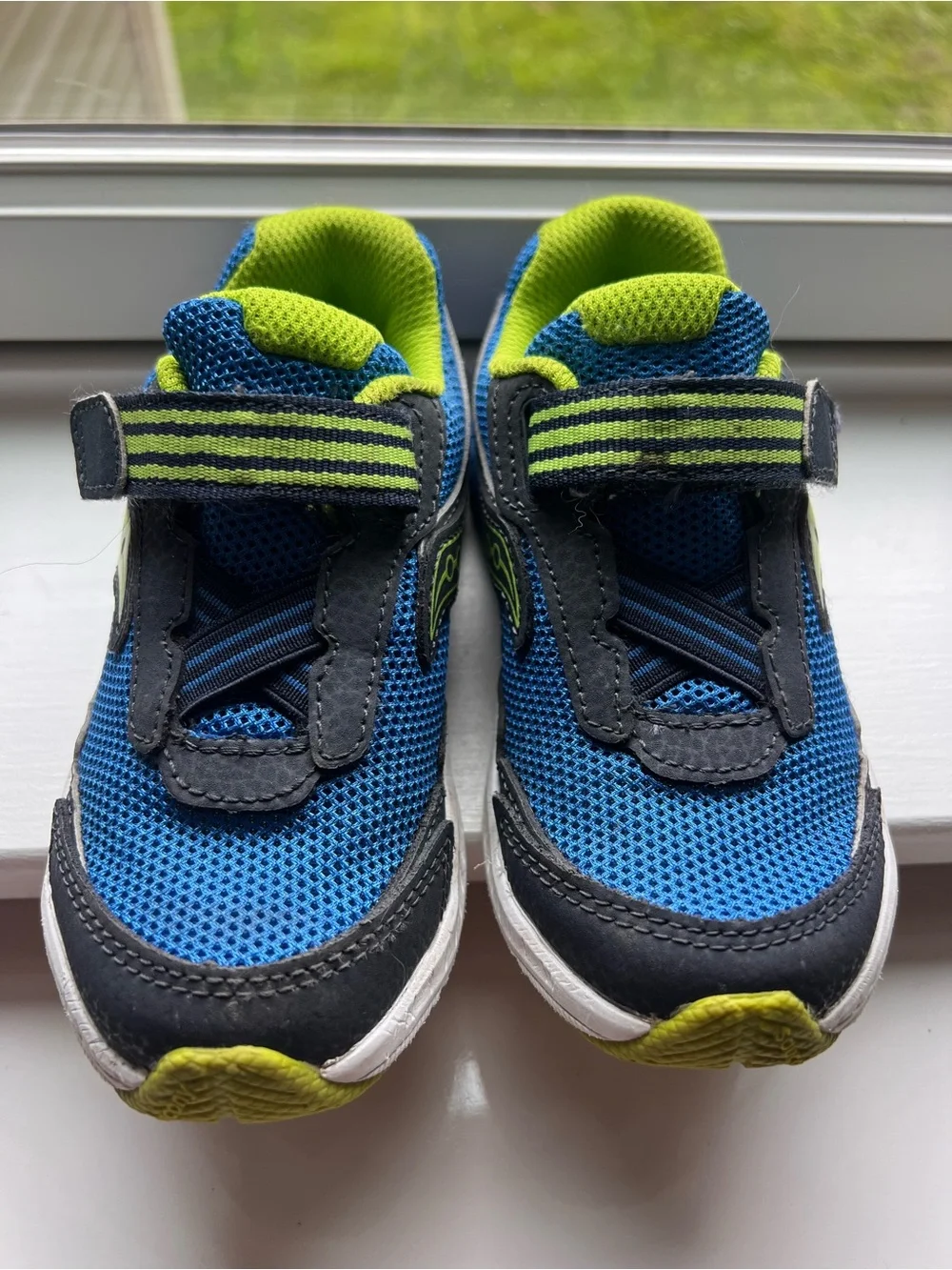 Saucony Blue and Lime Kids Sneaker with Hook-and-Loop Strap